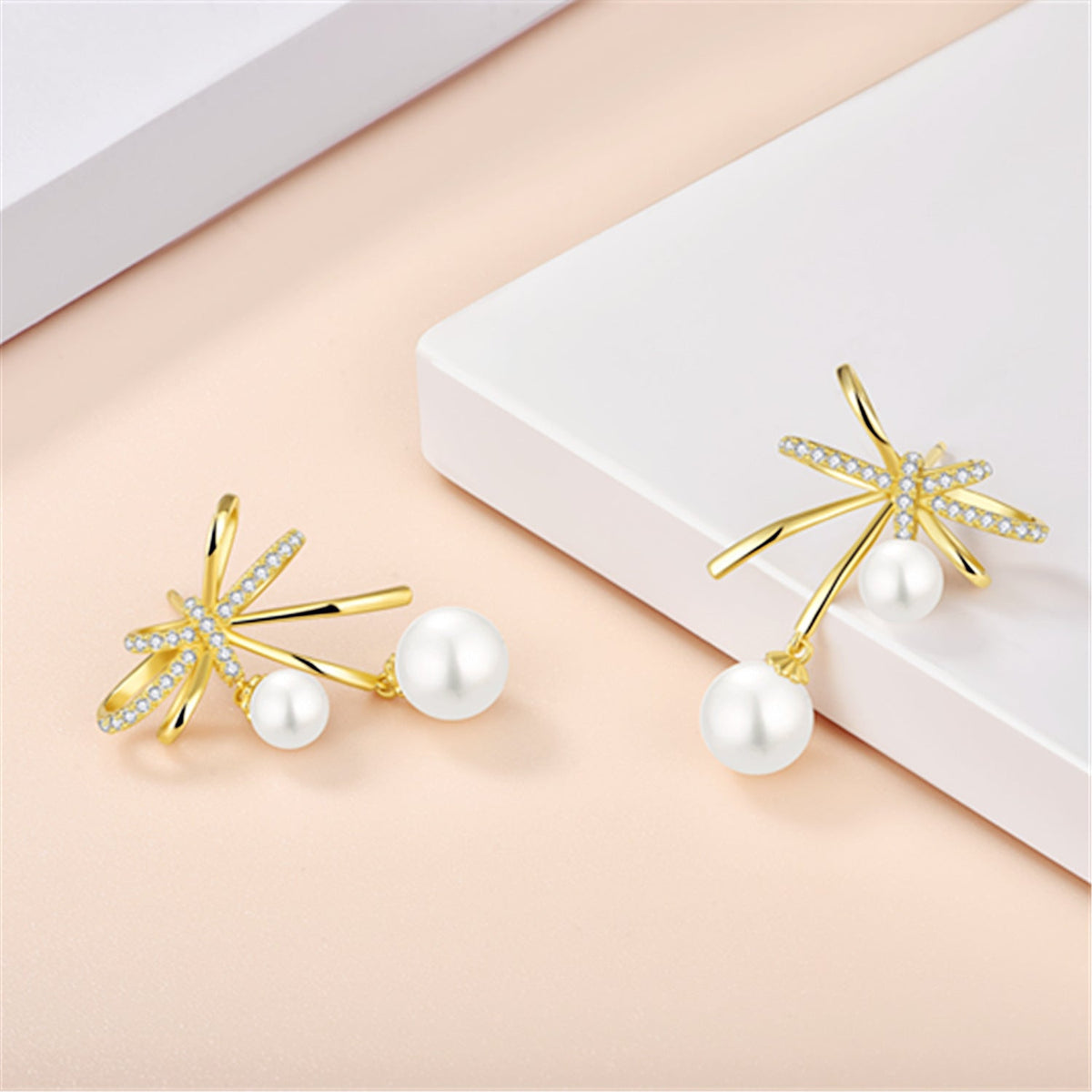 S925 Sterling Silver Butterfly Bow Pearl Earrings