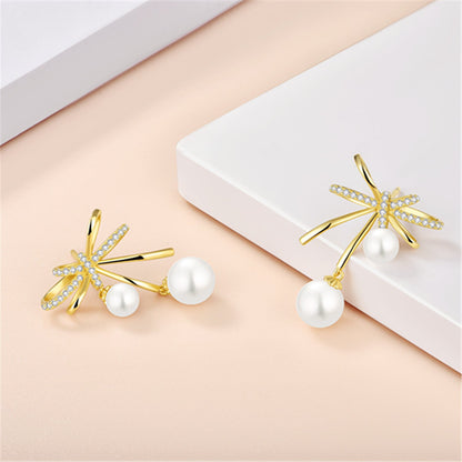S925 Sterling Silver Butterfly Bow Pearl Earrings