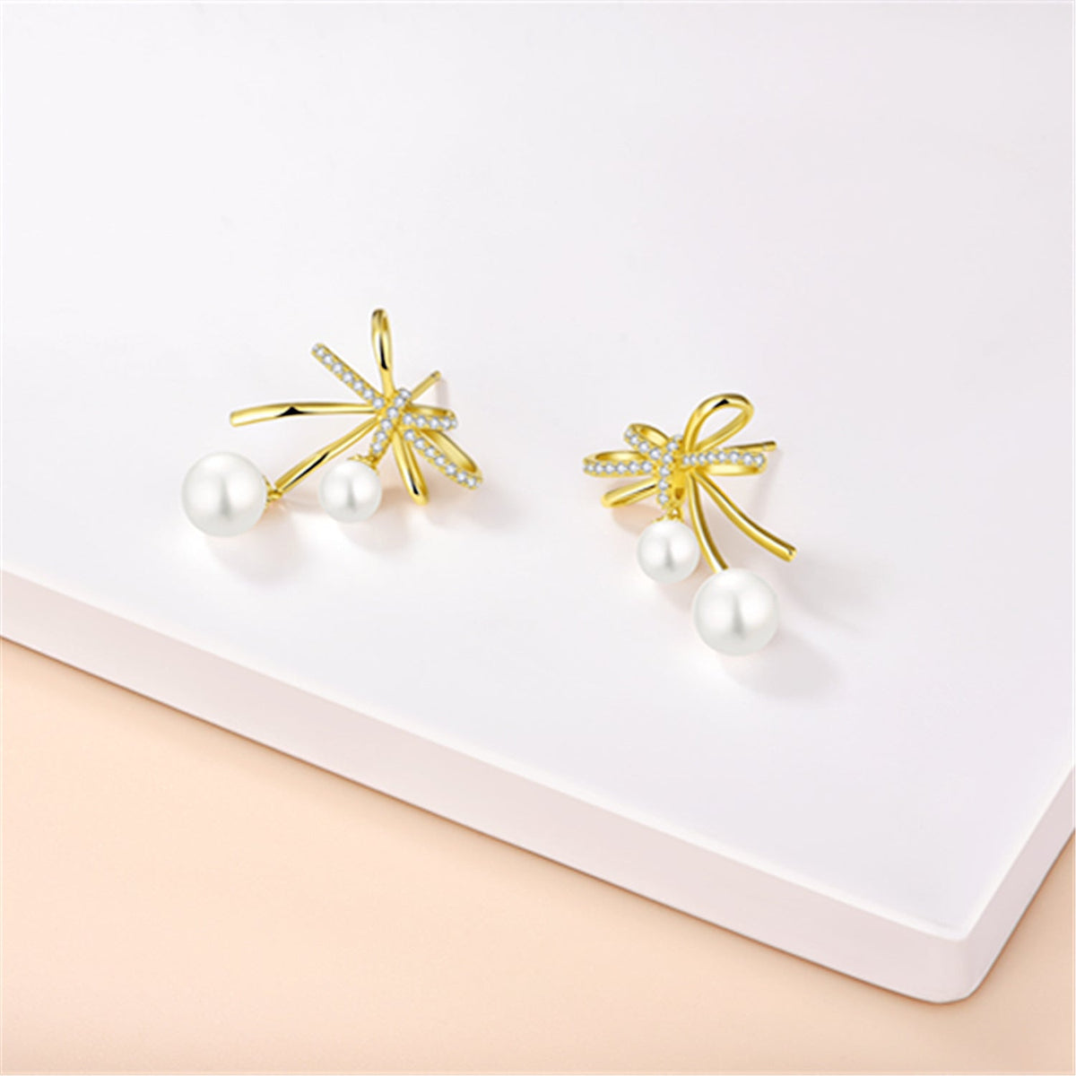 S925 Sterling Silver Butterfly Bow Pearl Earrings
