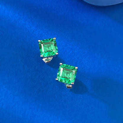 Emerald Geometric Cubic Zirconia Stud Earrings 925 Silver