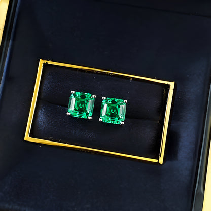 Emerald Geometric Cubic Zirconia Stud Earrings 925 Silver