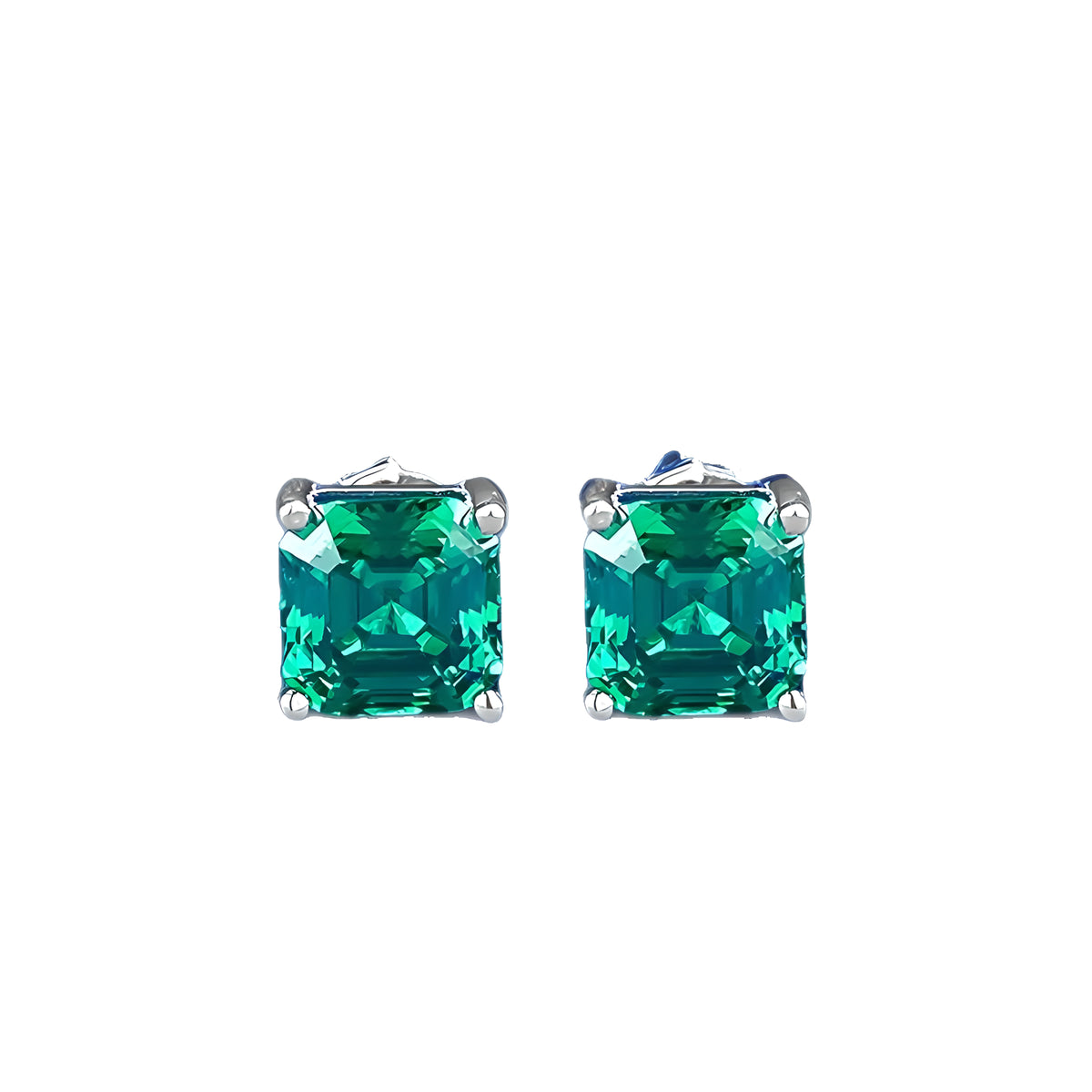 Emerald Geometric Cubic Zirconia Stud Earrings 925 Silver