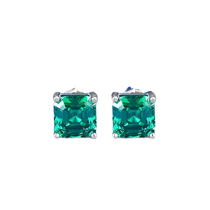 Emerald Geometric Cubic Zirconia Stud Earrings 925 Silver