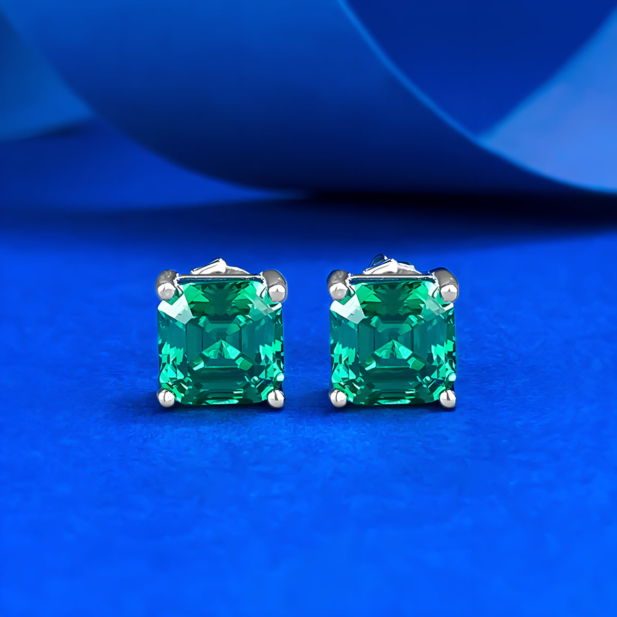 Emerald Geometric Cubic Zirconia Stud Earrings 925 Silver