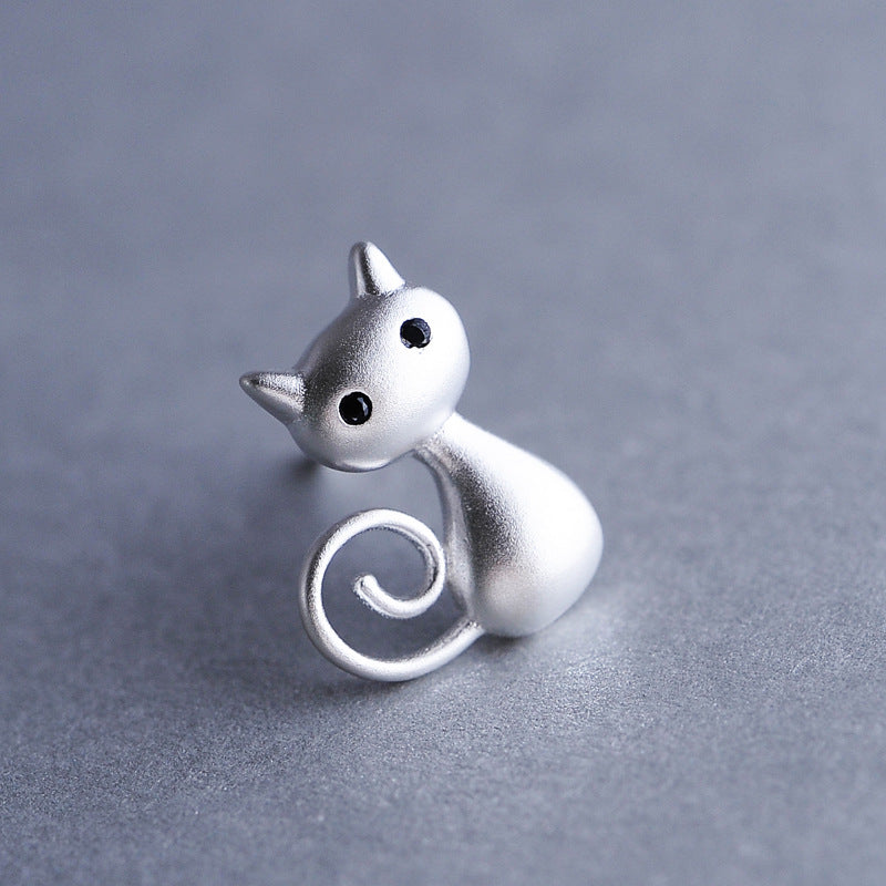 Luxyin Sterling Silver Cute Cat Stud Earrings