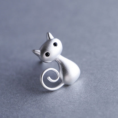 Luxyin Sterling Silver Cute Cat Stud Earrings
