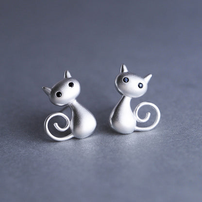 Luxyin Sterling Silver Cute Cat Stud Earrings