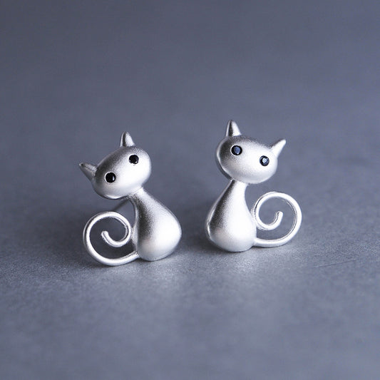 Luxyin Sterling Silver Cute Cat Stud Earrings