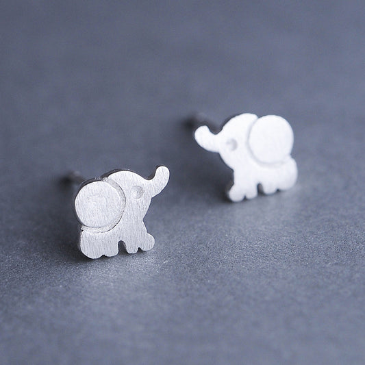 Luxyin Sterling Silver Cute Elephant Stud Earrings