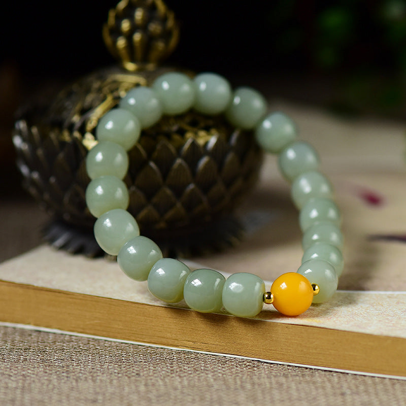 Green Jade Bead Bracelet With Mellite Star