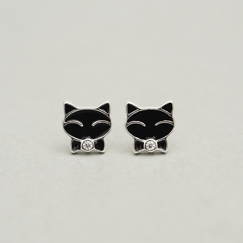 Luxyin 925 Sterling Silver Cute Kitty Stud Earrings