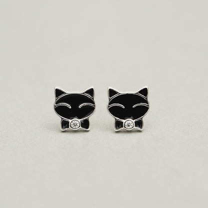 Luxyin 925 Sterling Silver Cute Kitty Stud Earrings