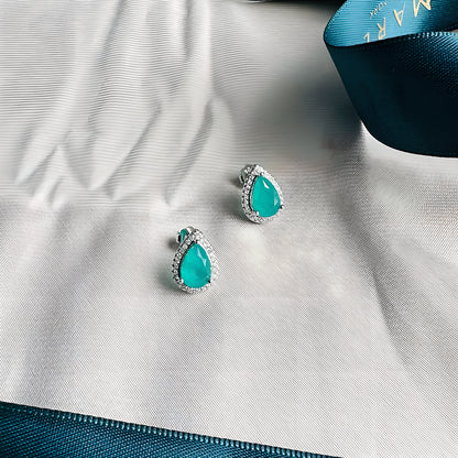 6x9mm Teardrop Synthetic Emerald Stud Earrings 925 Sterling Silver