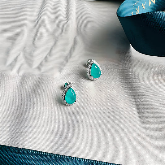 6x9mm Teardrop Synthetic Emerald Stud Earrings 925 Sterling Silver