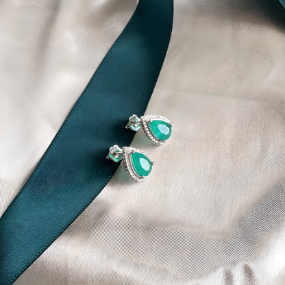 6x9mm Teardrop Synthetic Emerald Stud Earrings 925 Sterling Silver