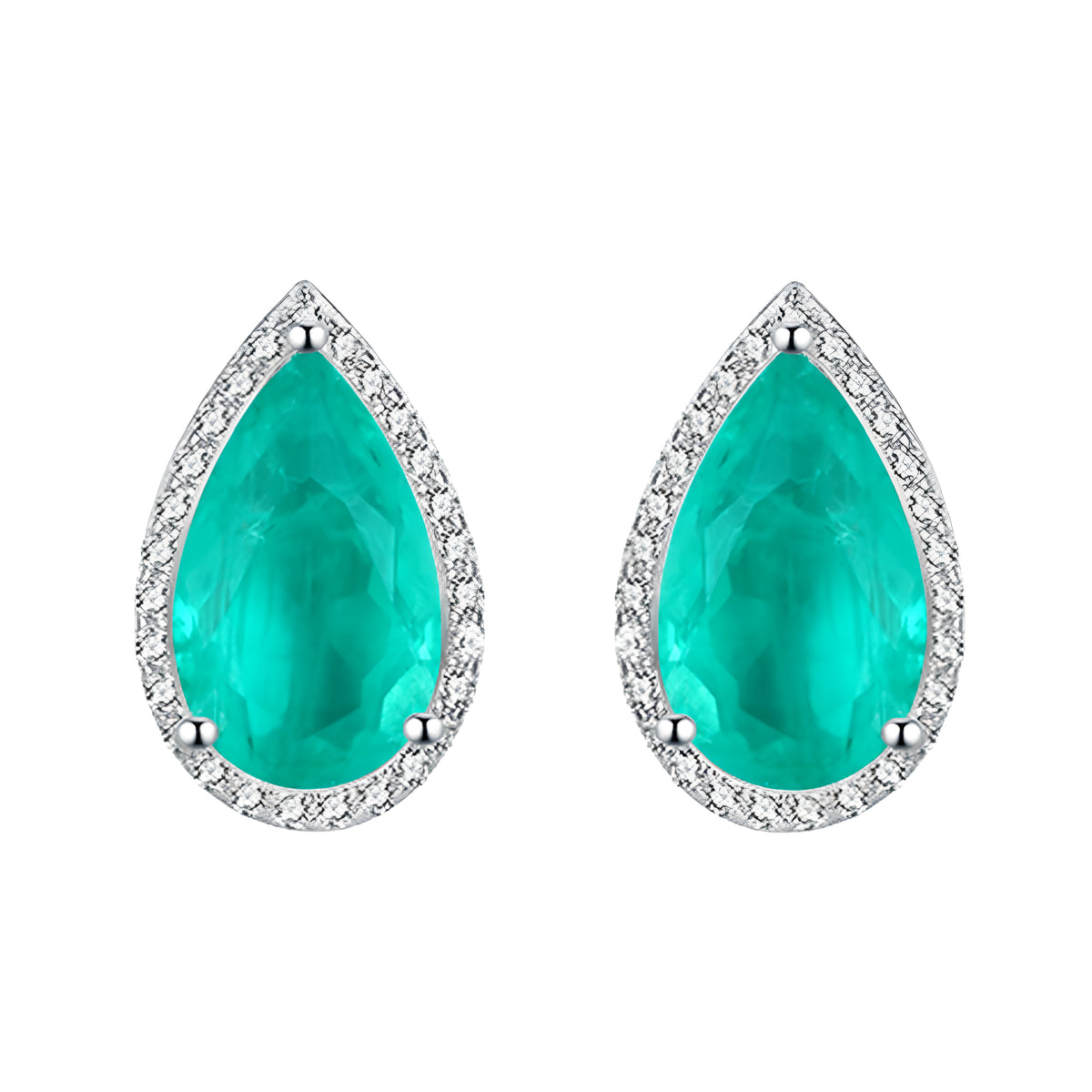 6x9mm Teardrop Synthetic Emerald Stud Earrings 925 Sterling Silver