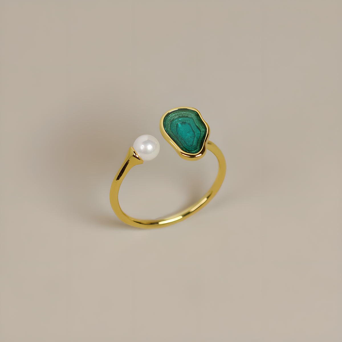 French Style Adjustable Ring with Water Lake Resin and Pearl Inlay 925 Sterling Silver