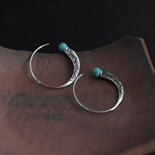 925 Sterling Silver Turquoise Geometric Vintage Ethnic Earrings