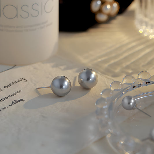 Vintage Luxury Hong Kong Style Large Pearl Stud Earrings 925 Silver French Versatile Elegant Gift