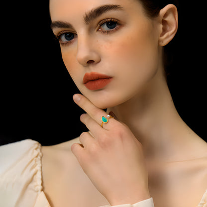 French Style Adjustable Ring with Water Lake Resin and Pearl Inlay 925 Sterling Silver