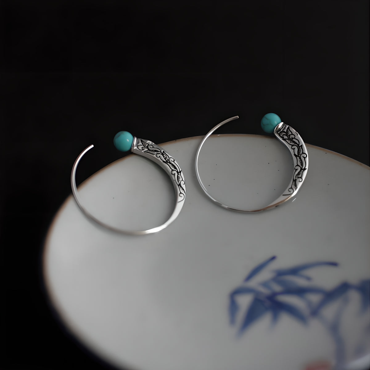 925 Sterling Silver Turquoise Geometric Vintage Ethnic Earrings
