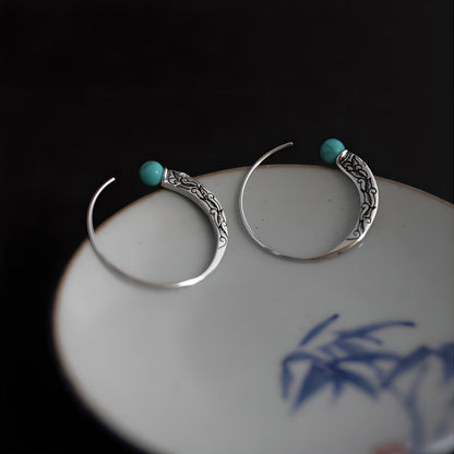 925 Sterling Silver Turquoise Geometric Vintage Ethnic Earrings