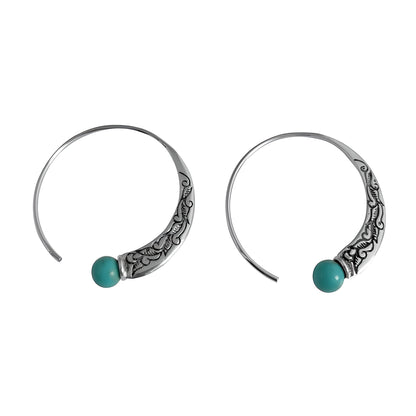 925 Sterling Silver Turquoise Geometric Vintage Ethnic Earrings