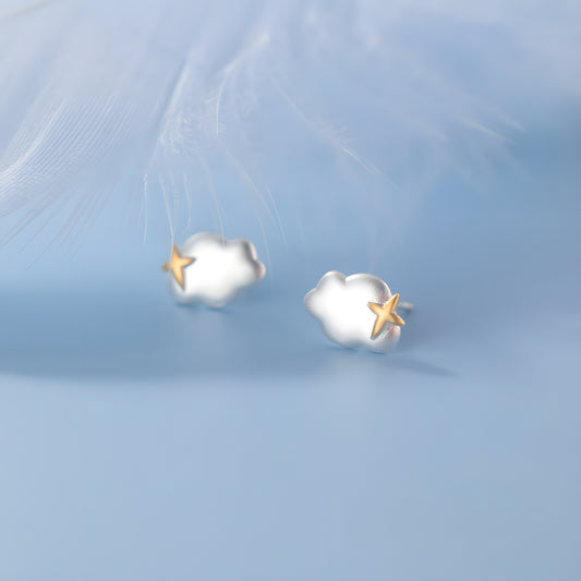 925 Sterling Silver Star and Cloud Stud Earrings