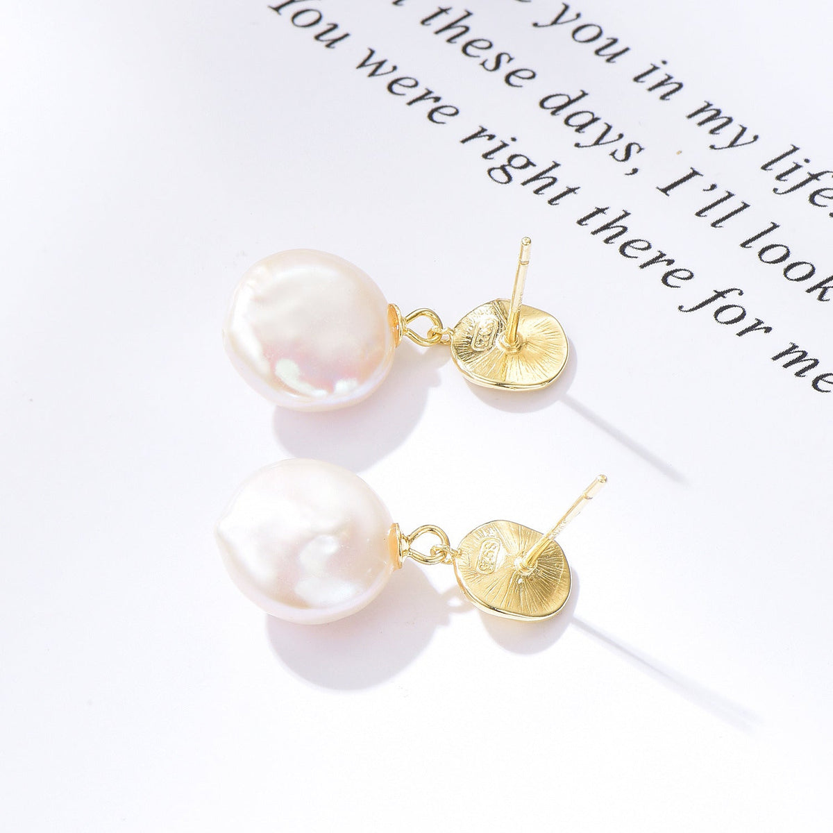 925 Sterling Silver Baroque Pearl Star Dangle Earrings Vintage Geometric Design