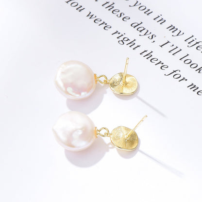 925 Sterling Silver Baroque Pearl Star Dangle Earrings Vintage Geometric Design