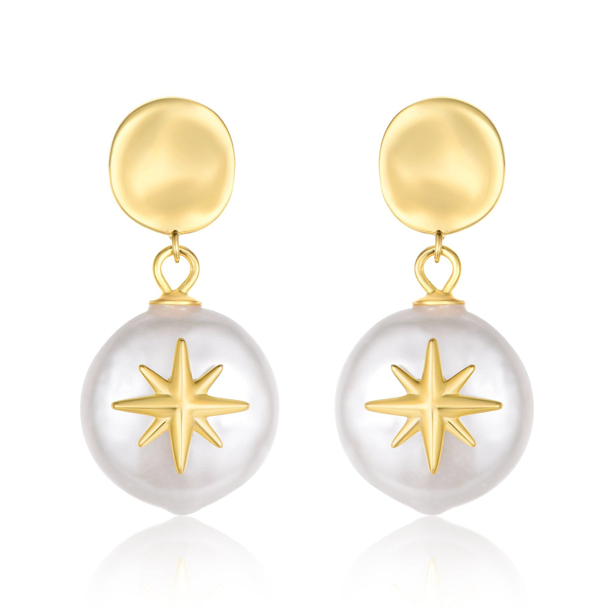 925 Sterling Silver Baroque Pearl Star Dangle Earrings Vintage Geometric Design