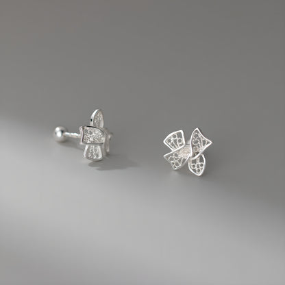 999 Pure Silver Hollow Filigree Bow Cartilage Stud Earrings