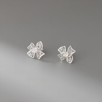 999 Pure Silver Hollow Filigree Bow Cartilage Stud Earrings