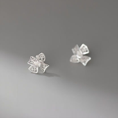 999 Pure Silver Hollow Filigree Bow Cartilage Stud Earrings
