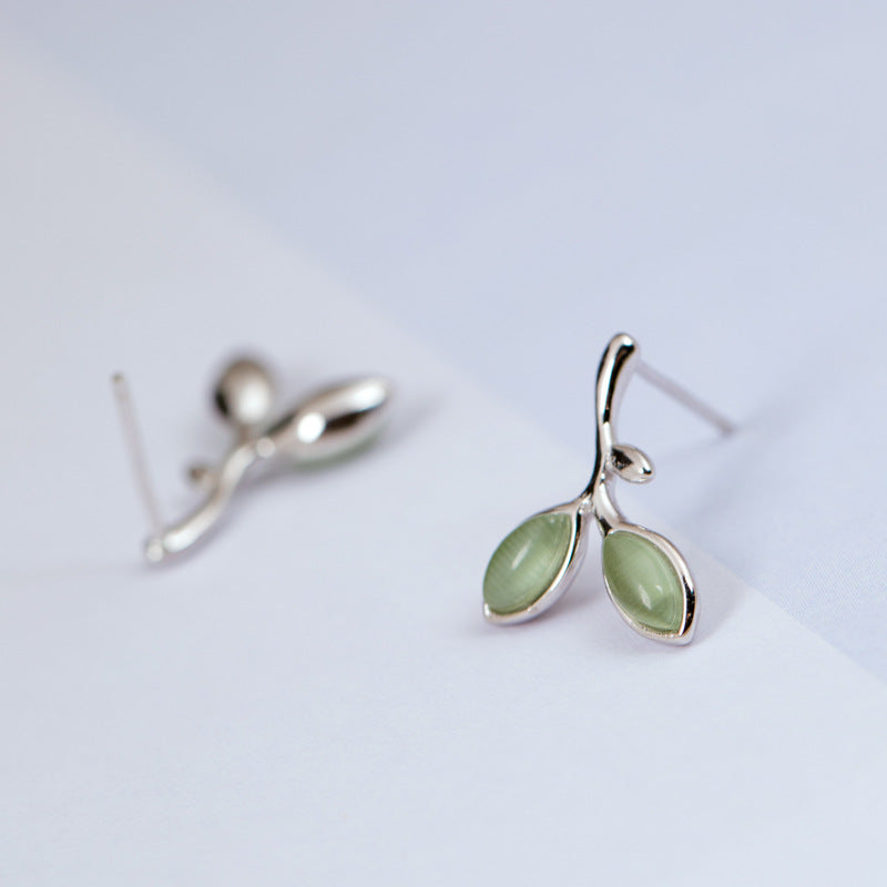Green Opal Leaves Buds Stud Earrings