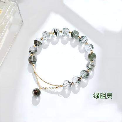 Luxyin Afra Green Phantom Quartz Crystal Bead Bracelet
