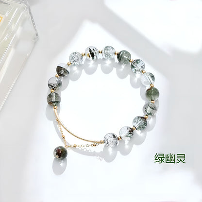 Pulsera de cuentas de cristal de cuarzo fantasma verde Luxyin Afra