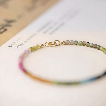 Luxyin April Rainbow Tourmaline Crystal Bead Bracelet