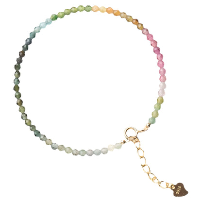 Luxyin April Rainbow Tourmaline Crystal Bead Bracelet