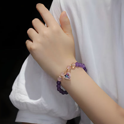 Luxyin Ashley Amethyst Crystal Bead Bracelet With Heart Pendant