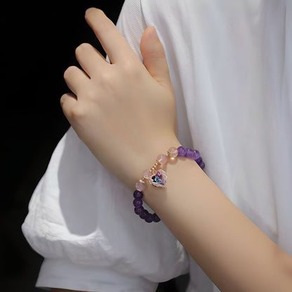 Luxyin Ashley pulsera de cuentas de cristal de amatista con colgante de corazón