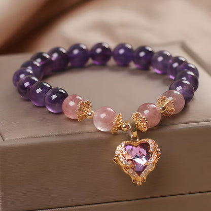 Luxyin Ashley pulsera de cuentas de cristal de amatista con colgante de corazón