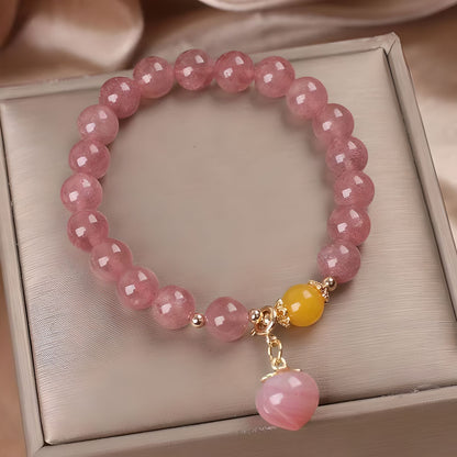 Luxyin Brook Strawberry Quartz Crystal Bead Bracelet