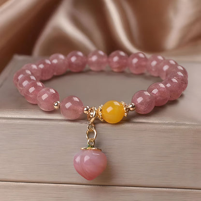 Luxyin Brook Strawberry Quartz Crystal Bead Bracelet