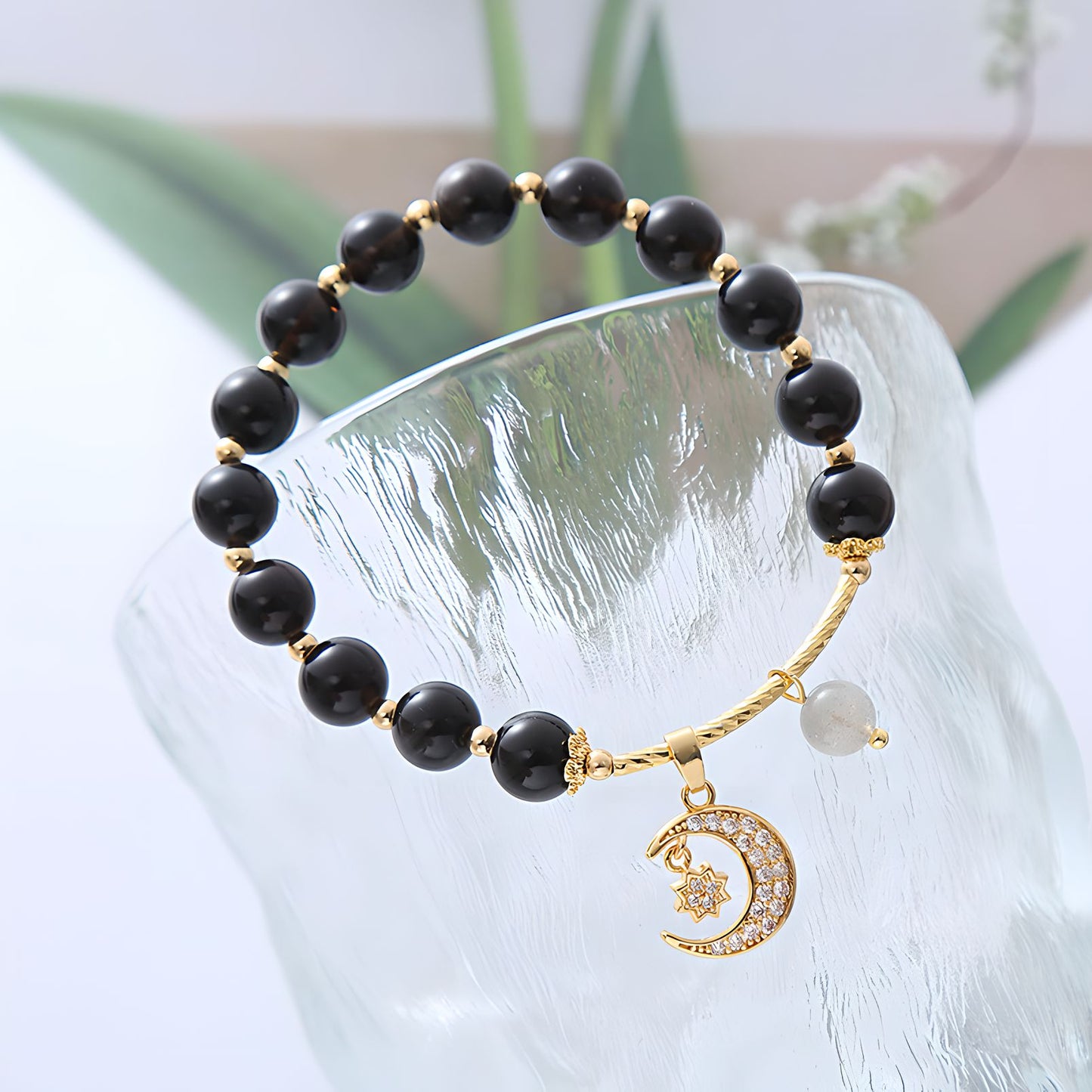 Luxyin Cora Black Obsidian Crystal Bead Bracelet