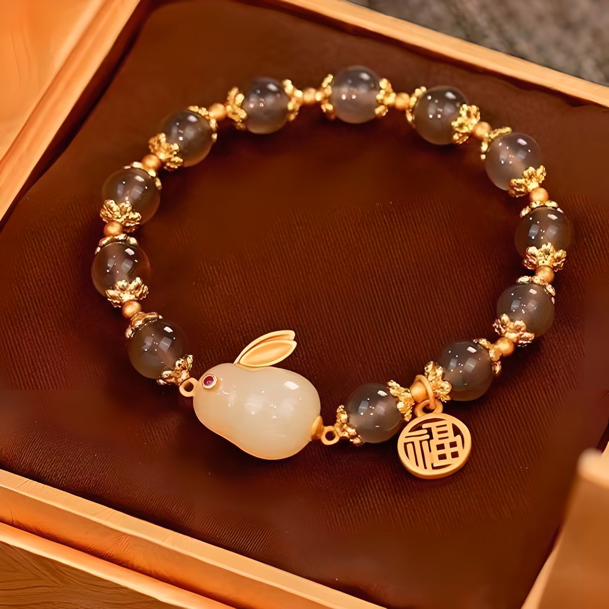 Luxyin Gemma Grey Agate Crystal Bead Bracelet