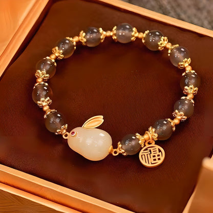 Luxyin Gemma Grey Agate Crystal Bead Bracelet
