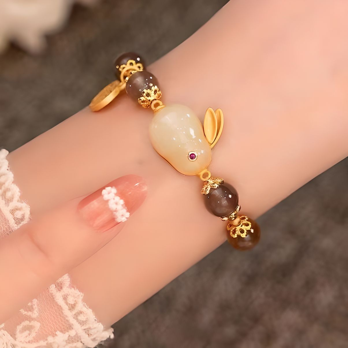 Luxyin Gemma Grey Agate Crystal Bead Bracelet
