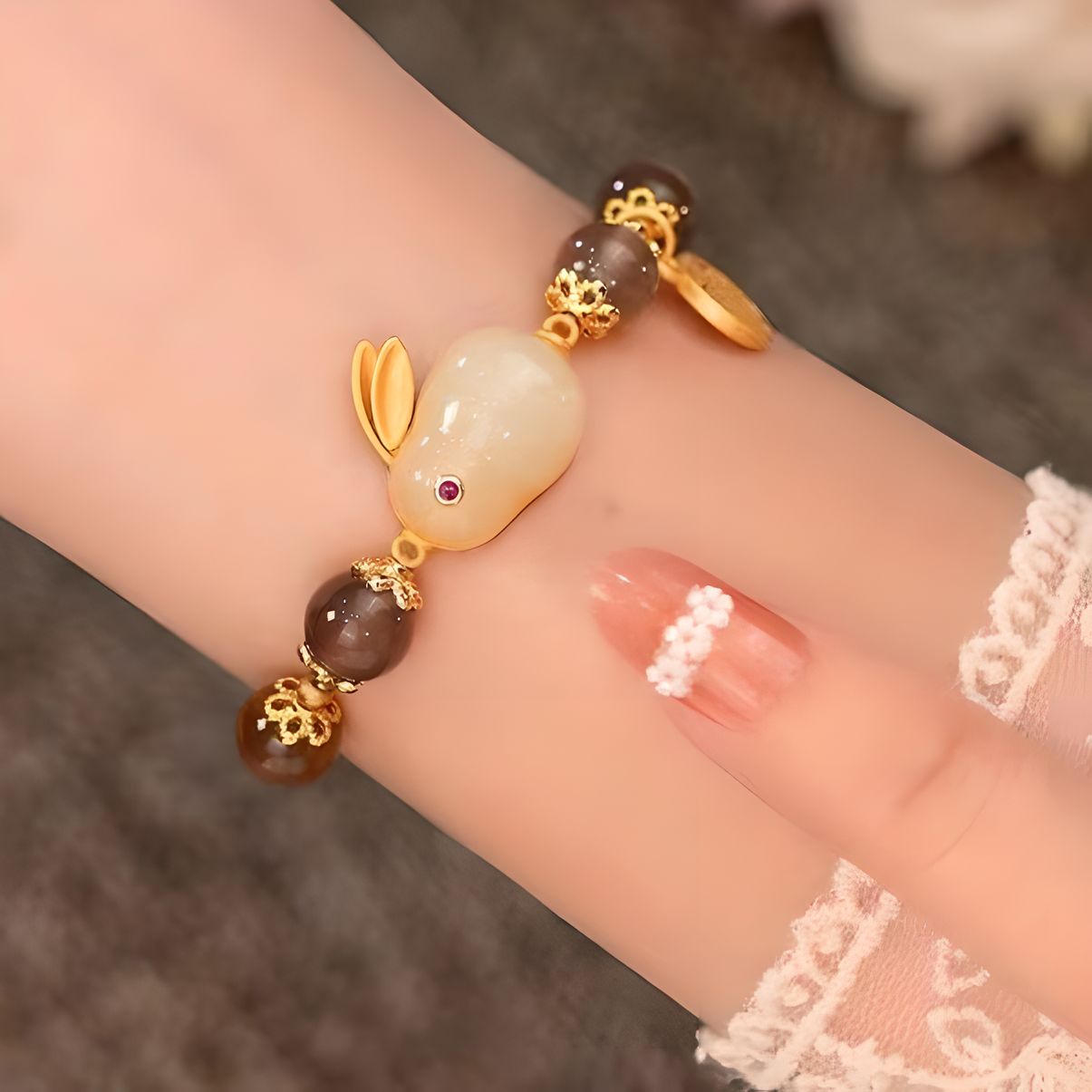 Luxyin Gemma Grey Agate Crystal Bead Bracelet