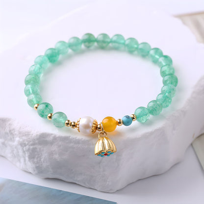 Luxyin Iris Green Strawberry Quartz Crystal Bead Bracelet